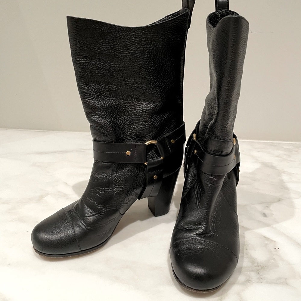 Chloe mid calf leather boots
